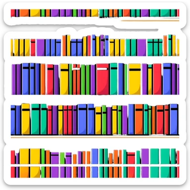 row of books on bookshelf, colorful book spines visible sticker