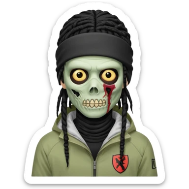 a zombie with black dreads and a nike jacket and nike ski mask on his head sticker