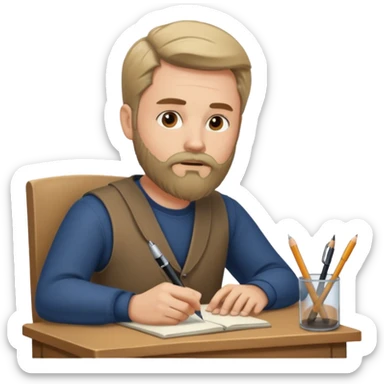 un escritor con barba y cabello medio largo raya en medio, escribiendo sticker