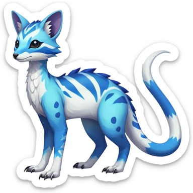 Rare realistic exotic white and neon-blue epic pretty beautiful handsome gorgeous aesthetic colorful vibrant Vernid-Trico-species-Fakemon-creature by LiLaiRa, 4 legs, 1 tail, random markings, (full body) sticker
