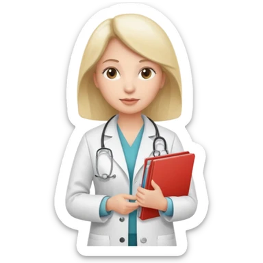 A female doctor with a folder of slides in her hands sticker