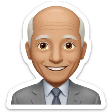 70 yr old man, almost bald, some white hair, pakistani, light grey business suit, big smile, dark skin, no moustache
 sticker