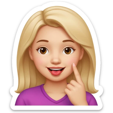 Emoji de una chica con el dedo en la esquina de la boca sonriendo de forma coqueta   sticker