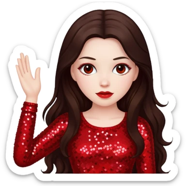 Bride of Dracula with long dark brown hair, red sequin outfit sticker