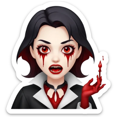 Women Vampire with white coat dress and eyes should be red with blood & opened mouth and teeth sticker