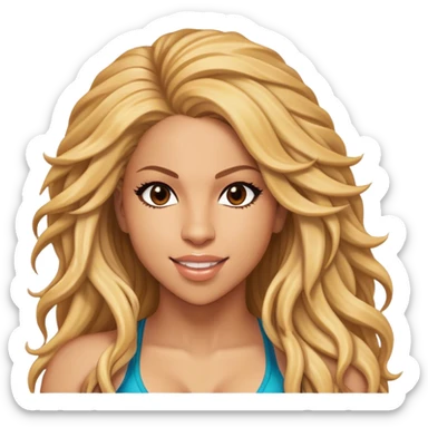 Cinematic Realistic Shakira Pop Culture Emoji, depicted with an energetic, dynamic portrayal of the global pop star rendered with lifelike textures and vibrant, charismatic lighting. sticker