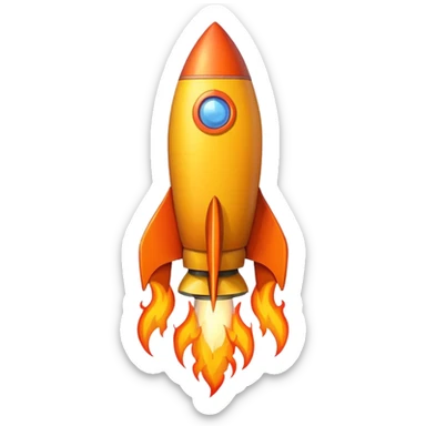 create a imoji showing rocket going in south east direction with proper flames. sticker