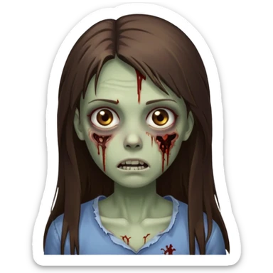 a zumbi girl with long brunette straight hair and light brown eyes sticker