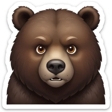 Intimidating dark brown bear on four legs with serious expression, fierce eyes, natural stance, realistic details sticker