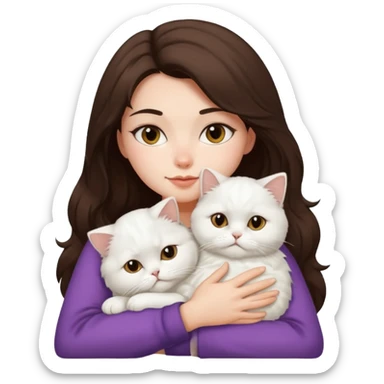 Brunette woman snuggling white Persian cat sticker