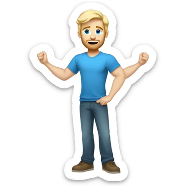 full body raised arms light curl blonde 30yo man blue eyed pale skin sticker