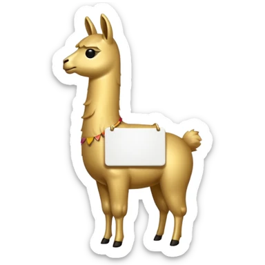 A small golden llama silhouette holding a white sign sticker