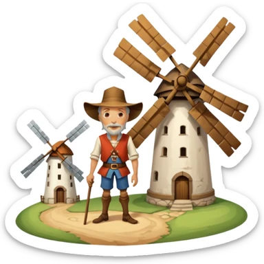 Don Quixote tilting at windmill sticker