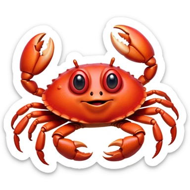 Cinematic Realistic Comical Crab Portrait Emoji, Head tilted dramatically with an exaggeratedly amused expression, featuring a striking, glossy red shell with bold natural textures and a whimsically formed face with wide, expressive eyes full of playful disbelief, rendered with lifelike detail and vibrant coastal hues, high shine, dramatic yet playful, styled with an air of cheeky seaside mischief, soft glowing outline, capturing the essence of a spirited and over‐the‐top crab that looks ready to pinch its way into viral fame! sticker