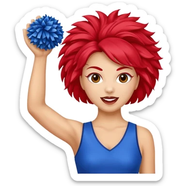 football cheerleader, holding a cheering pom, blue dress and red skin sticker