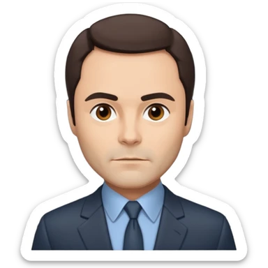 John Saxon with dark brown hair, slate suit sticker