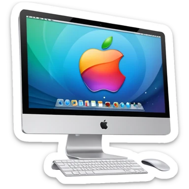 an Apple iMac that is showing a website sticker