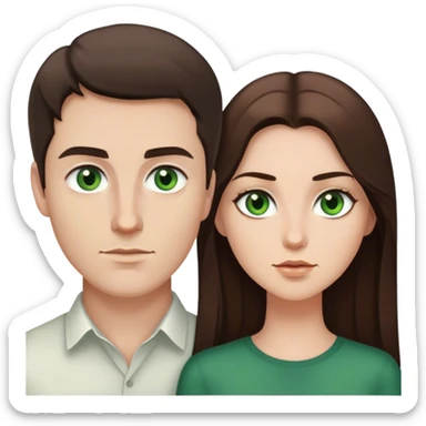 White man brown eyes and 50's short dark BROWN hair and white woman with long brown hair and green eyes sticker