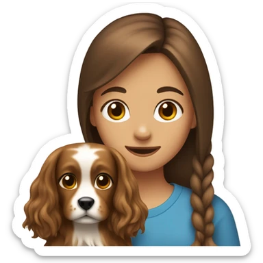 Girl with long brown hair holding yorkshire dog sticker