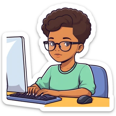 Light skinned Black girl with glasses natural haircut shaved sides working on computer sticker