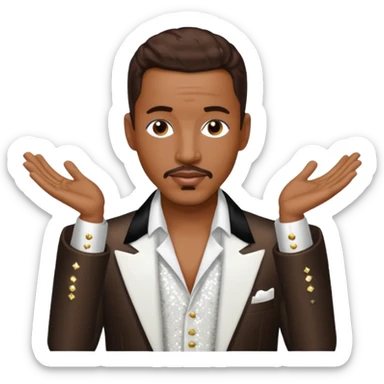 Ralph Tresvant from New Edition with dark brown hair, white sequin outfit sticker