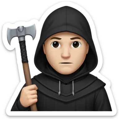 an executioner with a black hood on his face so we can't see his face but only his eyes and an axe in his hand sticker