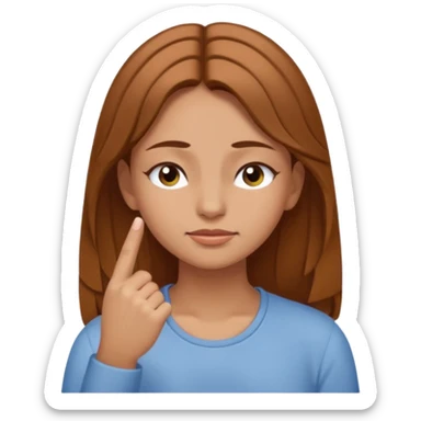 White but tan person with lightish brown hair girl has eyes lightly closed and index and middle fingers held on the temples of the forehead has if she is thinking and knows and sort of smirking sticker