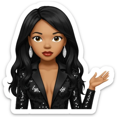 Tenitra Michelle Williams (b.1979), R&B Singer from Destiny's Child with long jet black hair, medium dark skin, black sequin outfit sticker