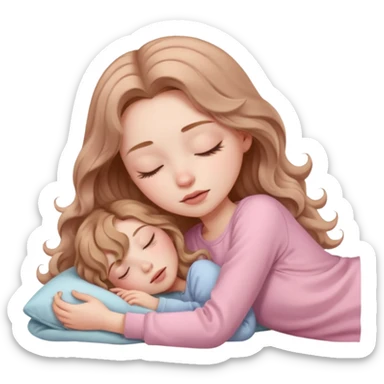 girl with pale skin and long wavy light brown hair in light pink clothes sleeping alone sticker