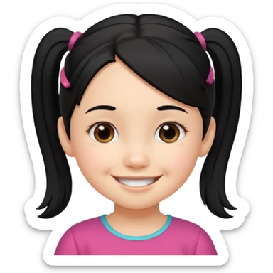 una chica pequeña con una cola de caballo el pello color negro  3 años sticker