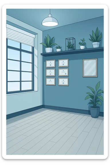 faMMI QUESTA STANZA STILE MANGA/WEBTOON A COLORI SENZA LE PERSONE E SENZA LETTINO, SOLO LA STANZA. FALLA MOLTO PIù LUMINOSA CON LUCI PIù FREDDE E MODERNE, NON LUCI GIALLE sticker