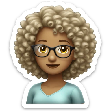 Curly haired  light skin girl whit clear glasses sticker