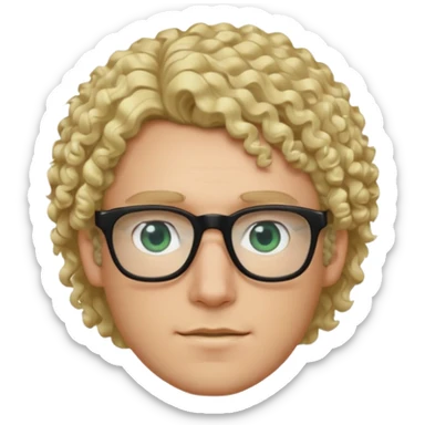 white guy with curly blonde hair and light blue ish green eyes with black glasses  sticker