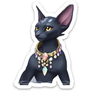 cool shiny kawaii anime edgy distinguished ethereal elegant beautiful fantasy black ethereal fantasy nargacuga-Noivern-sphynx-Quiana-Fakemon collar harness moon gem jewels full body sticker