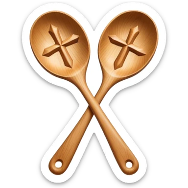 Two wooden spoons hitting each other with their flat sides, creating a cross-like shape with their handles, forming an intricate and striking visual sticker