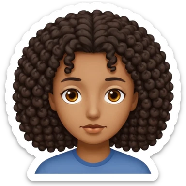 This is a cartoon-style avatar of a person with dark curly hair, brown skin, and a calm expression sticker