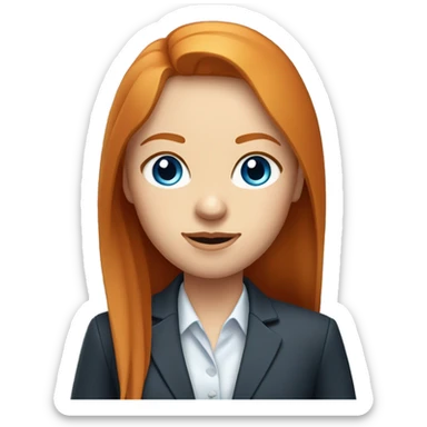 Portrait of a working modern ginger girl with long straight hair, blue eyes in business clothes sticker