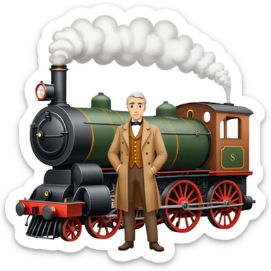 George Stephenson with a steam locomotive sticker