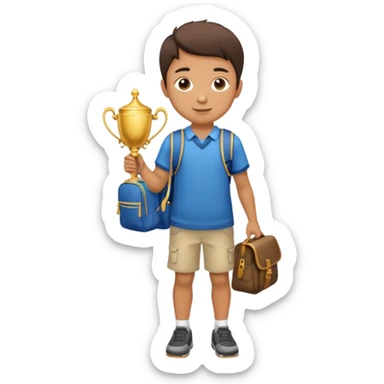 emoji of a full body boy with a school bag win a trophey sticker