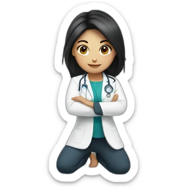 female doctor with dark long hair doing squat exercise sticker