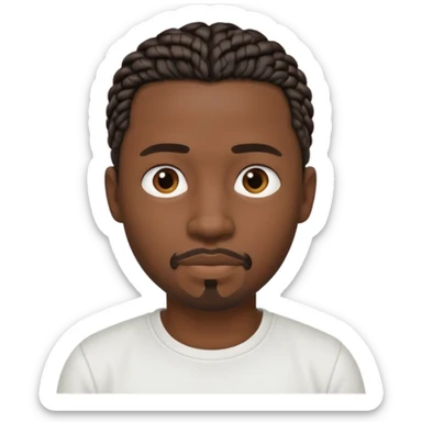 Hazme un emoji de un hombre negro con trenzas cortas, camiseta blanca y una pequeña perilla sin bigote sticker