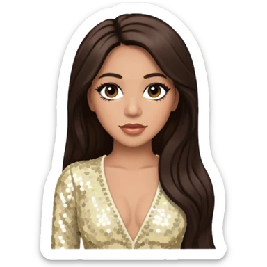 Farrah Franklin from Destiny's Child with long dark brown hair, ivory sequin outfit sticker