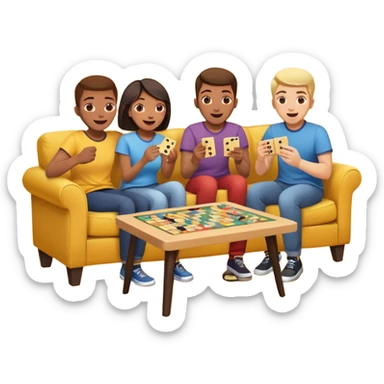 group of friends on couch playing a game couch should be dark yellow sticker