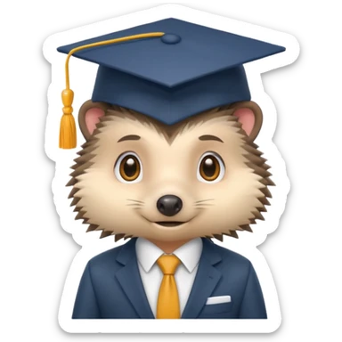 A hedgehog student dressed in a suit and wearing a square academic cap. sticker