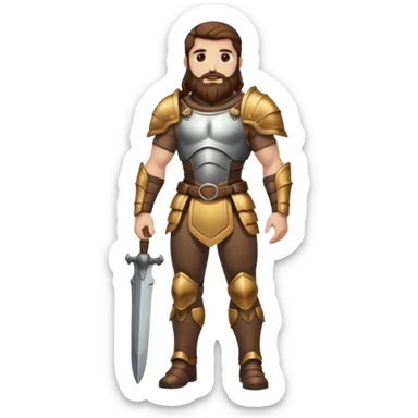 full body man long brown hair brown eyes medium beard white skin muscular build beetle shell armor sticker