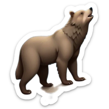 Collage of wild animals, including a bear and a wolf in their natural habitat. The bear stands on its hind legs near a forest, while the wolf howls at the moon under a starry sky. A scenic backdrop of mountains, trees, and nature. Transparent background. sticker