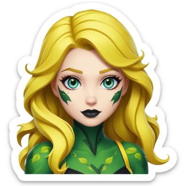 poison ivy fortnite skin blue eyes, dark green lip, yellow hair  sticker