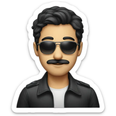 A young Iranian man with a moustache and sunglasses and dark ai sticker