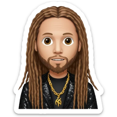 Brian Head Welch from Korn with long light brown hair, light skin, black sequin outfit sticker
