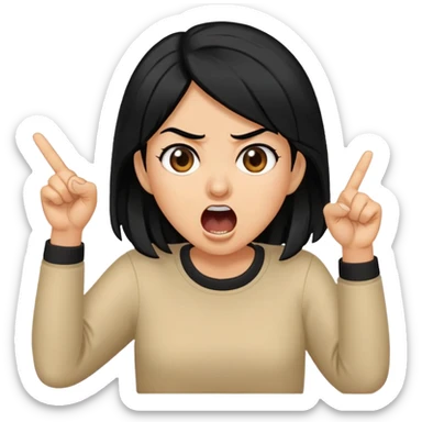 Mónica yelling and pointing with black hair sticker